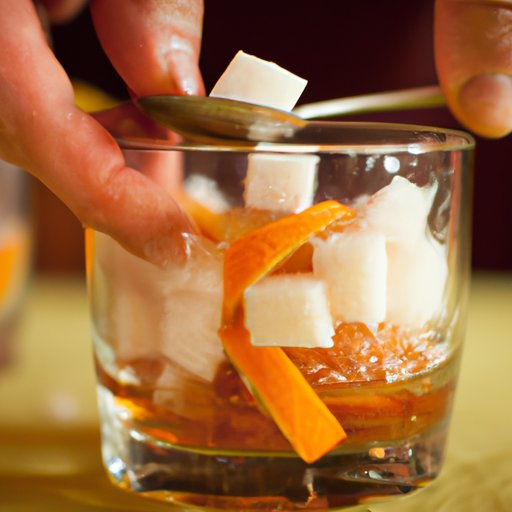 Muddle the Orange Peel and Sugar Cube in a Rocks Glass