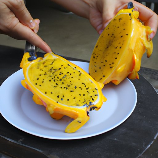 Preparing Yellow Dragon Fruit for Eating